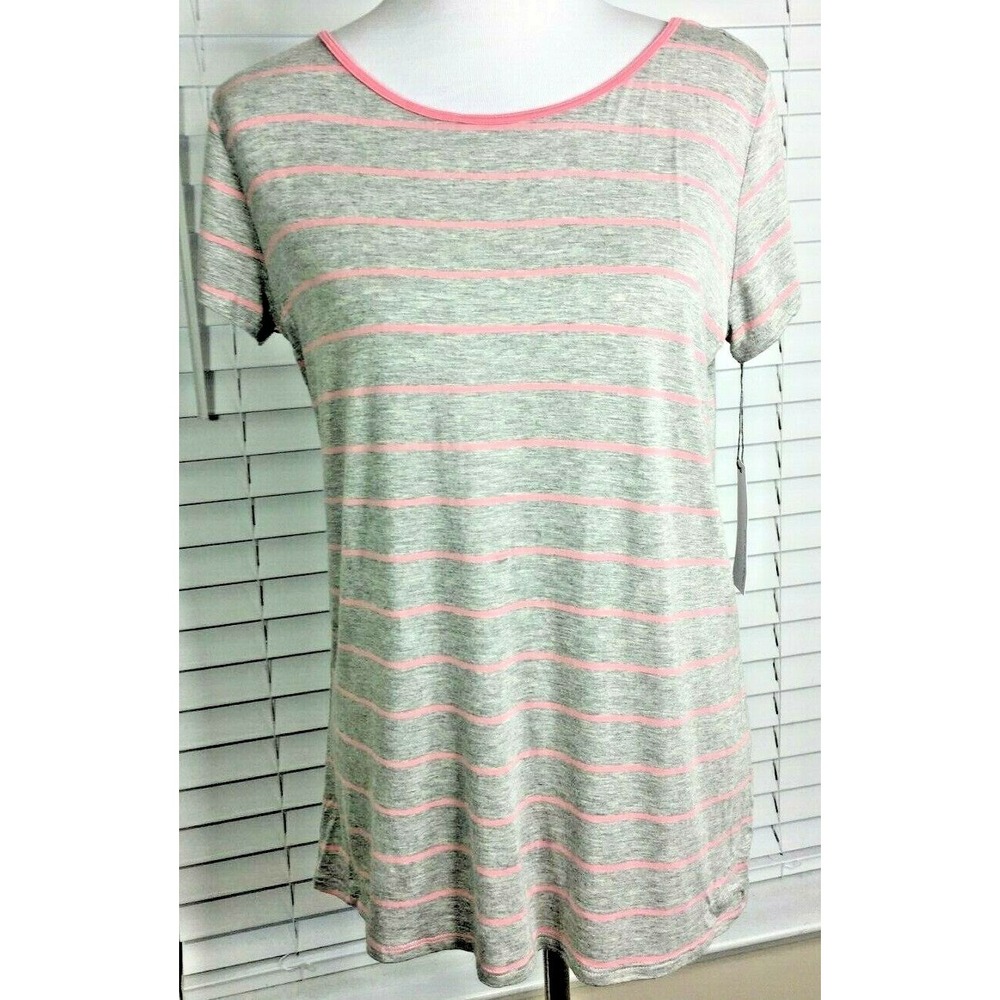 New LOVEAPPELLA Stitch Fix STRIPED SHIRT - Gray/Pink Knit Keyhole TOP - Sz SMALL